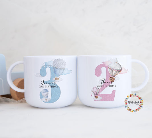 Children's Hot Air Balloon Personalised Kids Unbreakable 6oz Mug l Gift For Child l First Birthday l Christening l Kids Gift l Toddler Gift