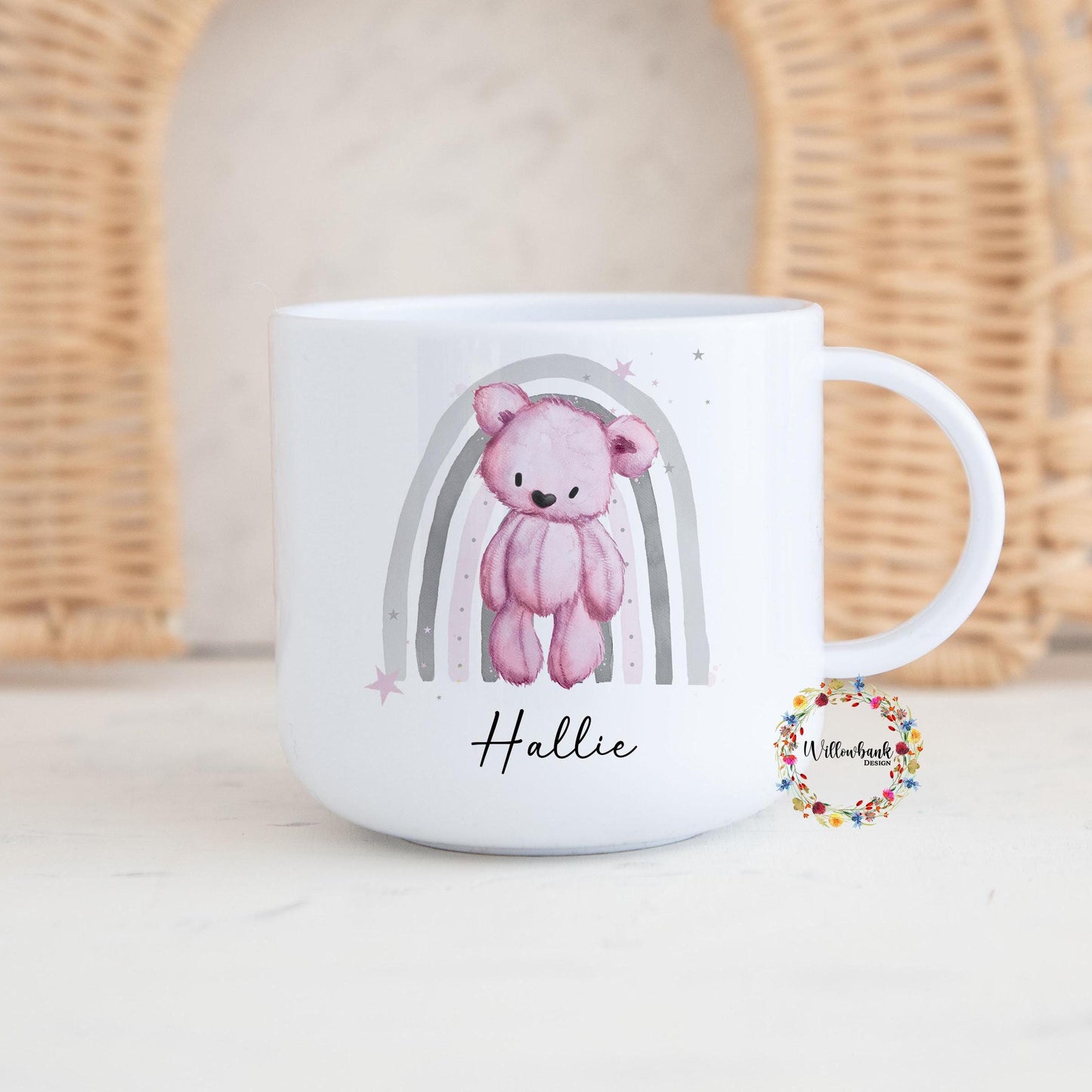 Children's Rainbow Teddy Bear Personalised Kids Unbreakable 6oz Mug l Gift For Child l Birthday Gift l Christening Present l Toddler Cup