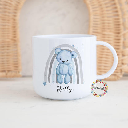 Children's Rainbow Teddy Bear Personalised Kids Unbreakable 6oz Mug l Gift For Child l Birthday Gift l Christening Present l Toddler Cup