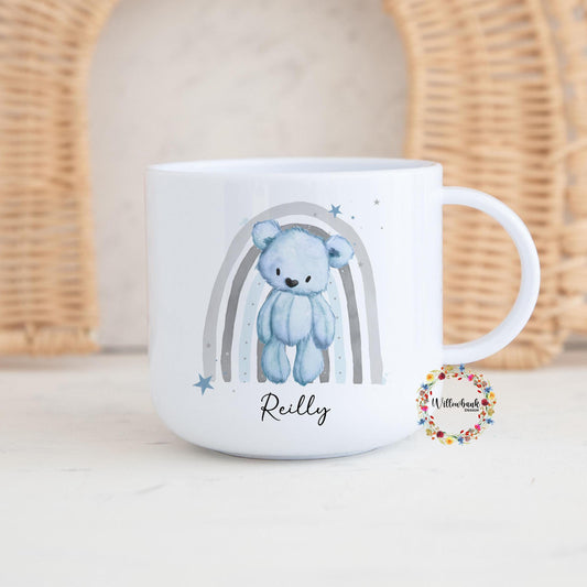 Children's Rainbow Teddy Bear Personalised Kids Unbreakable 6oz Mug l Gift For Child l Birthday Gift l Christening Present l Toddler Cup