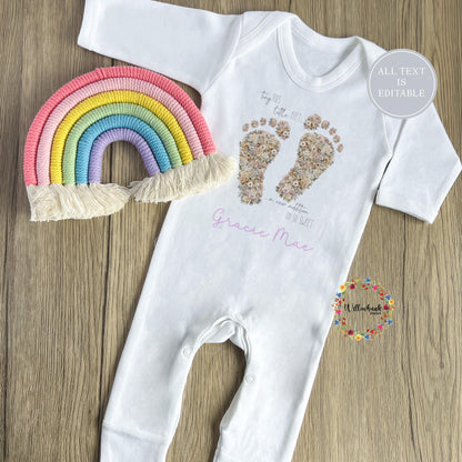 Personalised Floral Tiny Feet Baby Bodysuit l Baby Girl Vest l New Baby Gift l Babygrow l Unisex l Neutral l Baby Boy l Welcome To The World