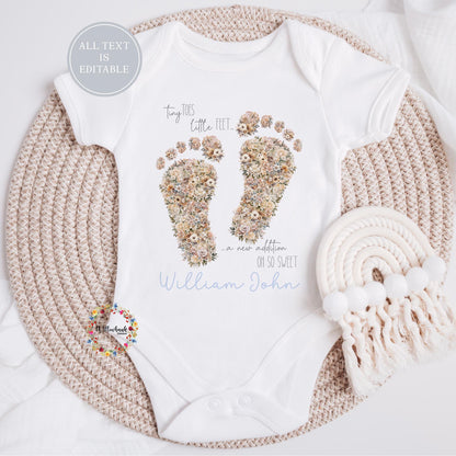 Personalised Floral Tiny Feet Baby Bodysuit l Baby Girl Vest l New Baby Gift l Babygrow l Unisex l Neutral l Baby Boy l Welcome To The World