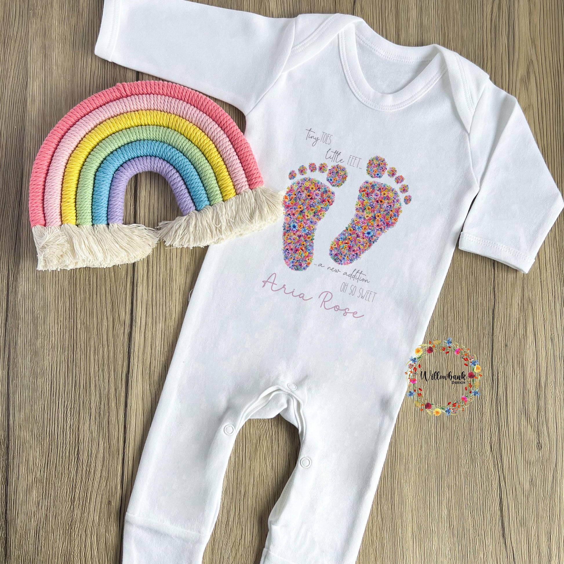 Personalised Floral Tiny Feet Baby Bodysuit l Baby Girl Vest l New Baby Gift l Babygrow l Unisex l Neutral l Baby Boy l Welcome To The World