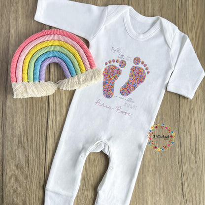 Personalised Floral Tiny Feet Baby Bodysuit l Baby Girl Vest l New Baby Gift l Babygrow l Unisex l Neutral l Baby Boy l Welcome To The World