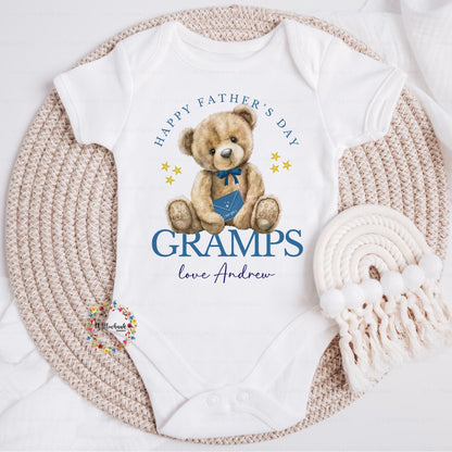 Personalised Happy Father's Day Bay Vest l Teddy Bear l Grandad l Baby's First Father's Day l Gramps l Pops l Grandpa l 1st Father's Day
