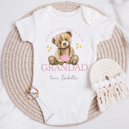 Personalised Happy Father's Day Bay Vest l Teddy Bear l Grandad l Baby's First Father's Day l Gramps l Pops l Grandpa l 1st Father's Day