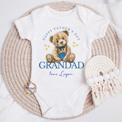 Personalised Happy Father's Day Bay Vest l Teddy Bear l Grandad l Baby's First Father's Day l Gramps l Pops l Grandpa l 1st Father's Day