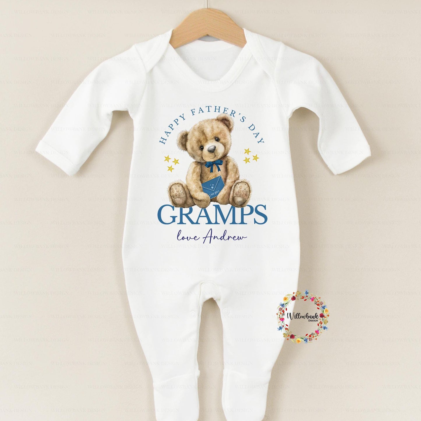 Personalised Happy Father's Day Baby Grow l Teddy Bear l Grandad l Baby's First Father's Day l Gramps l Pops l Grandpa l Onesie l Sleepsuit