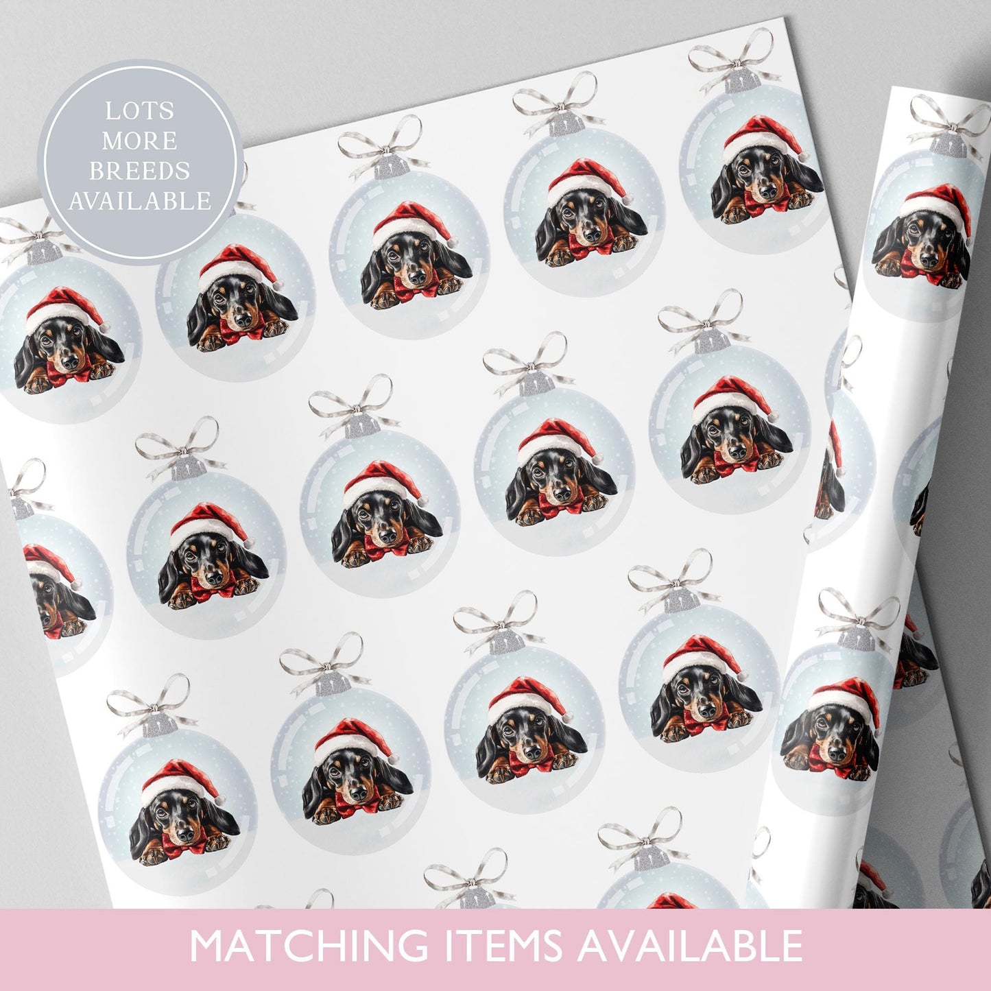 Dachshund Christmas Bauble Wrapping Paper l Sausage Dog l Gift Wrap l Dog Xmas Paper l Christmas Pup l Dog Lover l Dog Mama l Custom