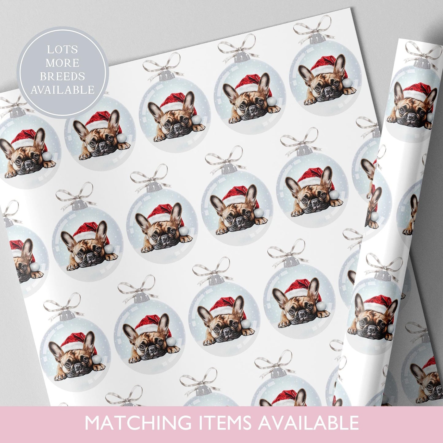French Bulldog Christmas Bauble Wrapping Paper l Frenchie l Gift Wrap l Dog Xmas Paper l Christmas Pup l Dog Lover l Dog Mama l Custom