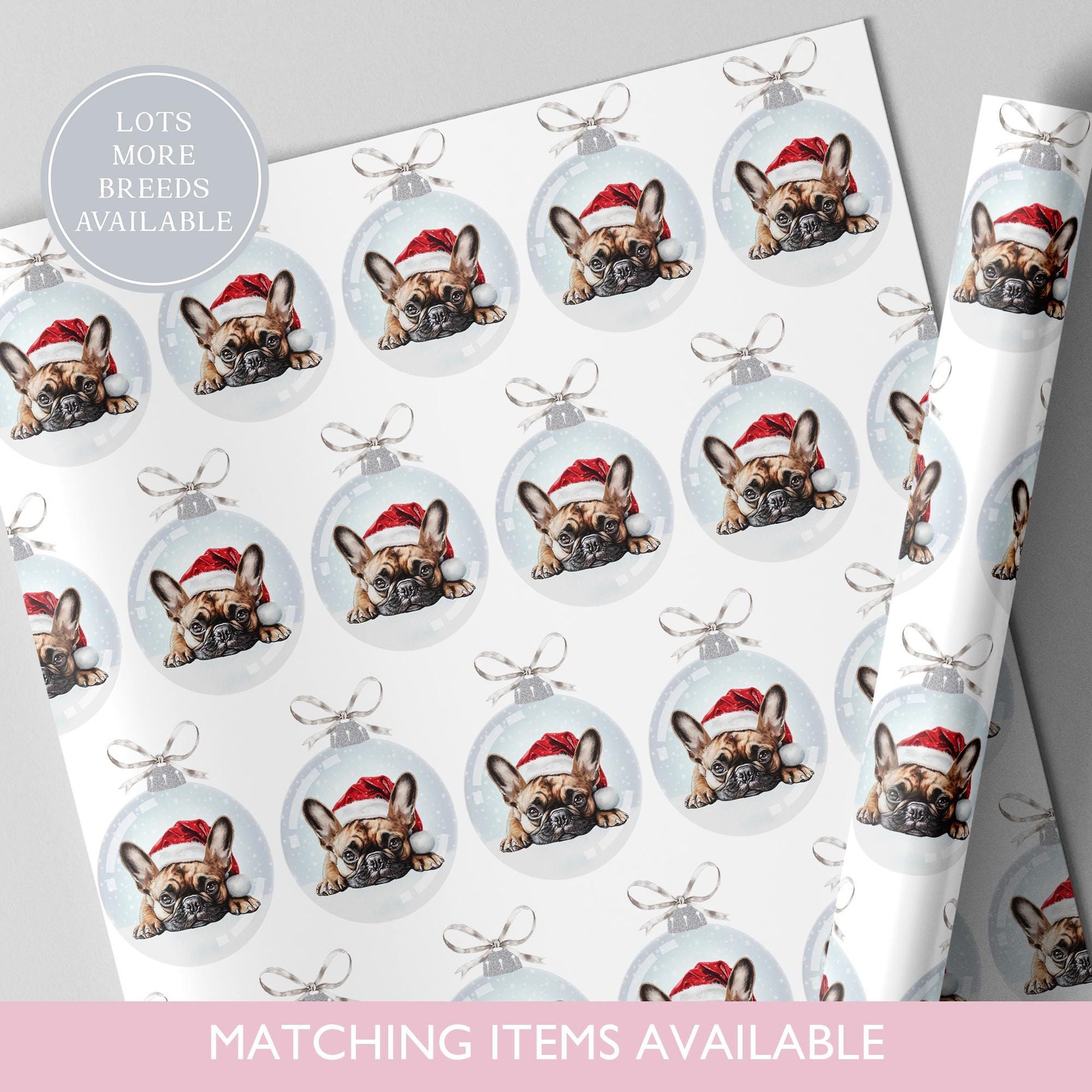 French Bulldog Christmas Bauble Wrapping Paper l Frenchie l Gift Wrap l Dog Xmas Paper l Christmas Pup l Dog Lover l Dog Mama l Custom