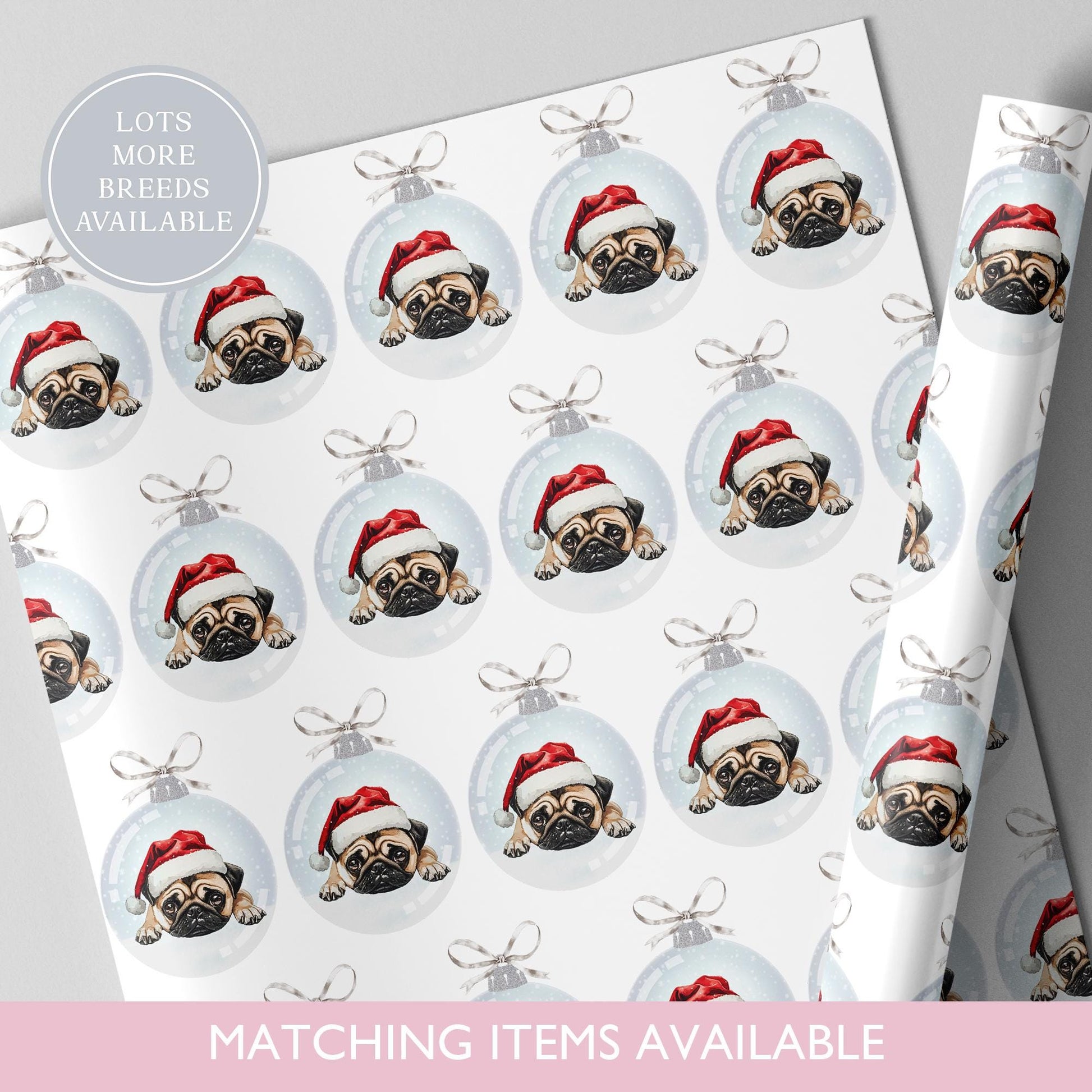 Pug Christmas Bauble Wrapping Paper l Gift Wrap l Dog Xmas Paper l Christmas Pup l Dog Lover l Dog Mama l Fur Baby l Custom