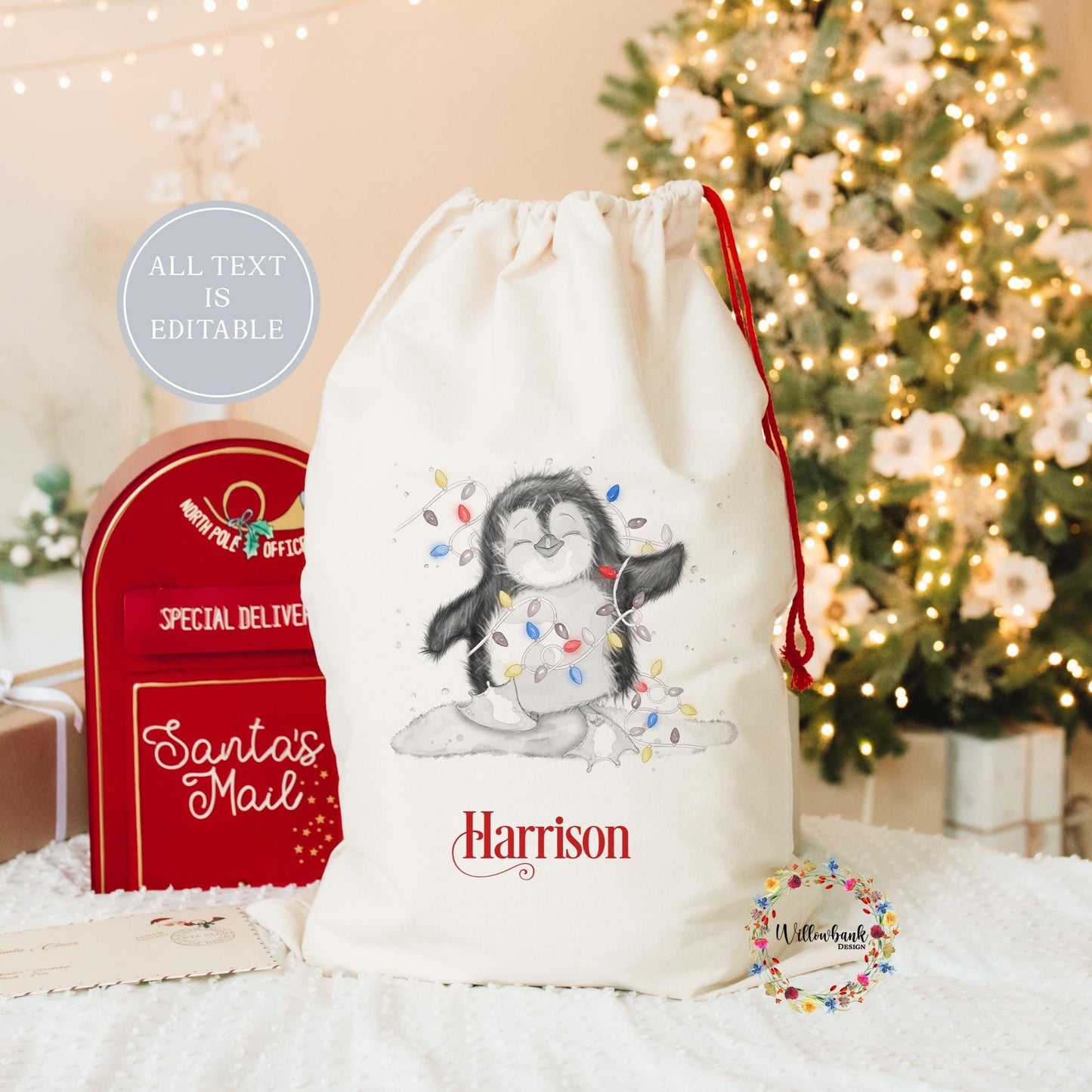 Personalised Penguin Christmas Sack l Personalised Christmas Sack l Xmas Sack l Christmas Eve l Xmas Tree l Baby Christmas l First Christmas