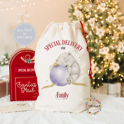 Personalised Polar Bear Christmas Sack l Personalised Christmas Sack l Xmas Sack l Christmas Eve l Xmas Tree l Baby Christmas