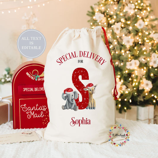 Personalised Safari Animal Christmas Sack l Xmas Sack l Christmas Eve l Elephant l Giraffe l Baby Christmas l First Christmas