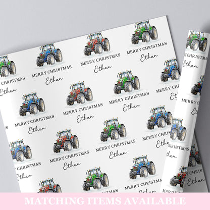 Personalised Christmas Tractor Wrapping Paper l Gift Wrap l Kids Christmas l Custom Gift Paper l Festive Tractors