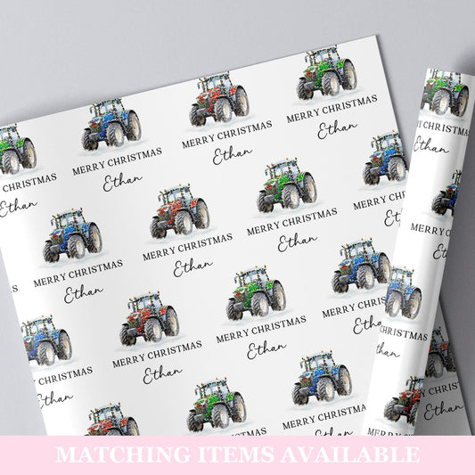 Personalised Christmas Tractor Wrapping Paper l Gift Wrap l Kids Christmas l Custom Gift Paper l Festive Tractors