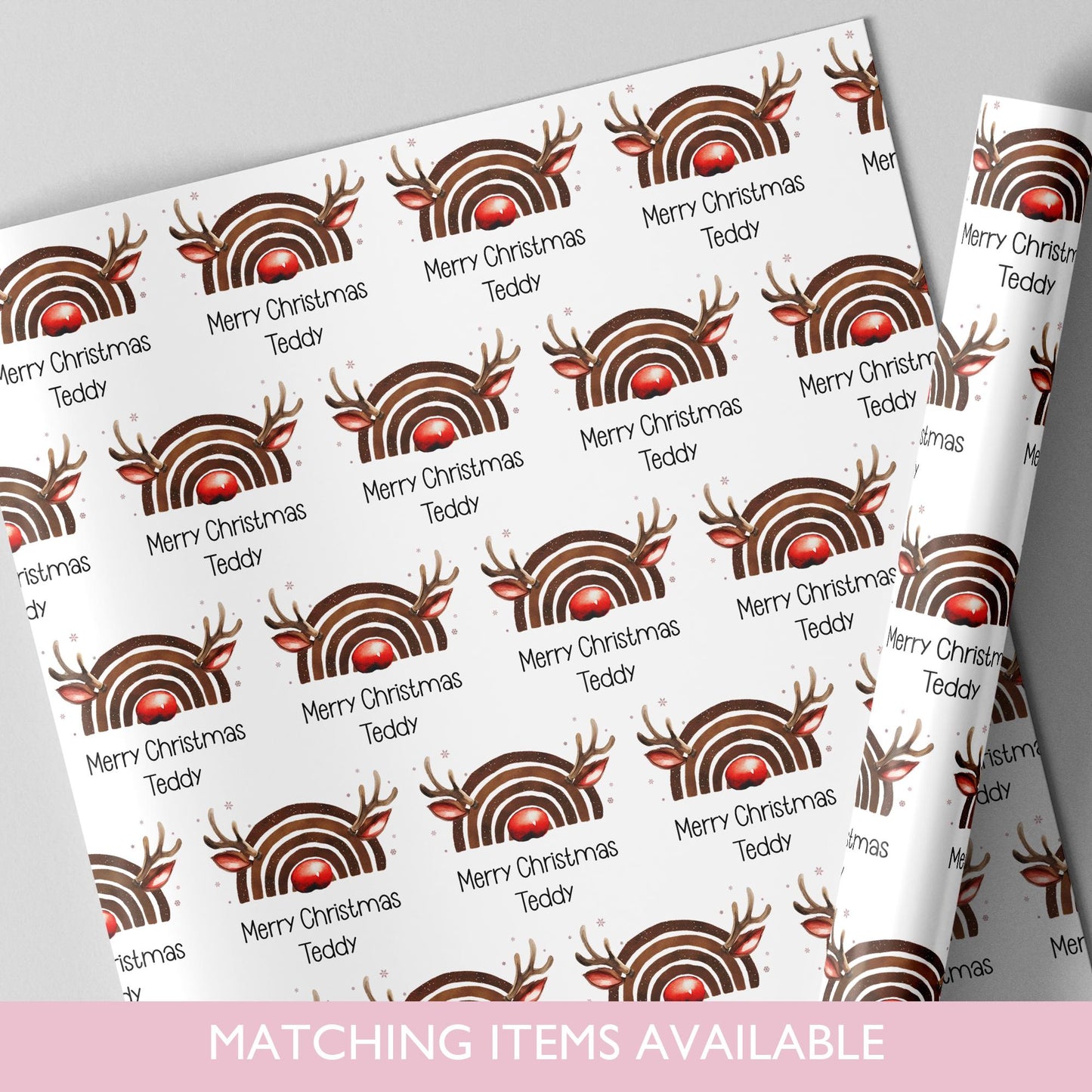 Personalised Reindeer Rainbow Wrapping Paper l Gift Wrap l Kids Christmas l Custom Gift Paper l First Christmas l Reinbow