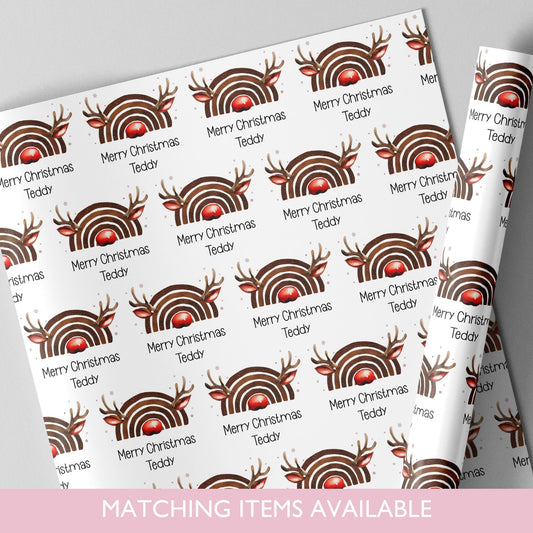 Personalised Reindeer Rainbow Wrapping Paper l Gift Wrap l Kids Christmas l Custom Gift Paper l First Christmas l Reinbow