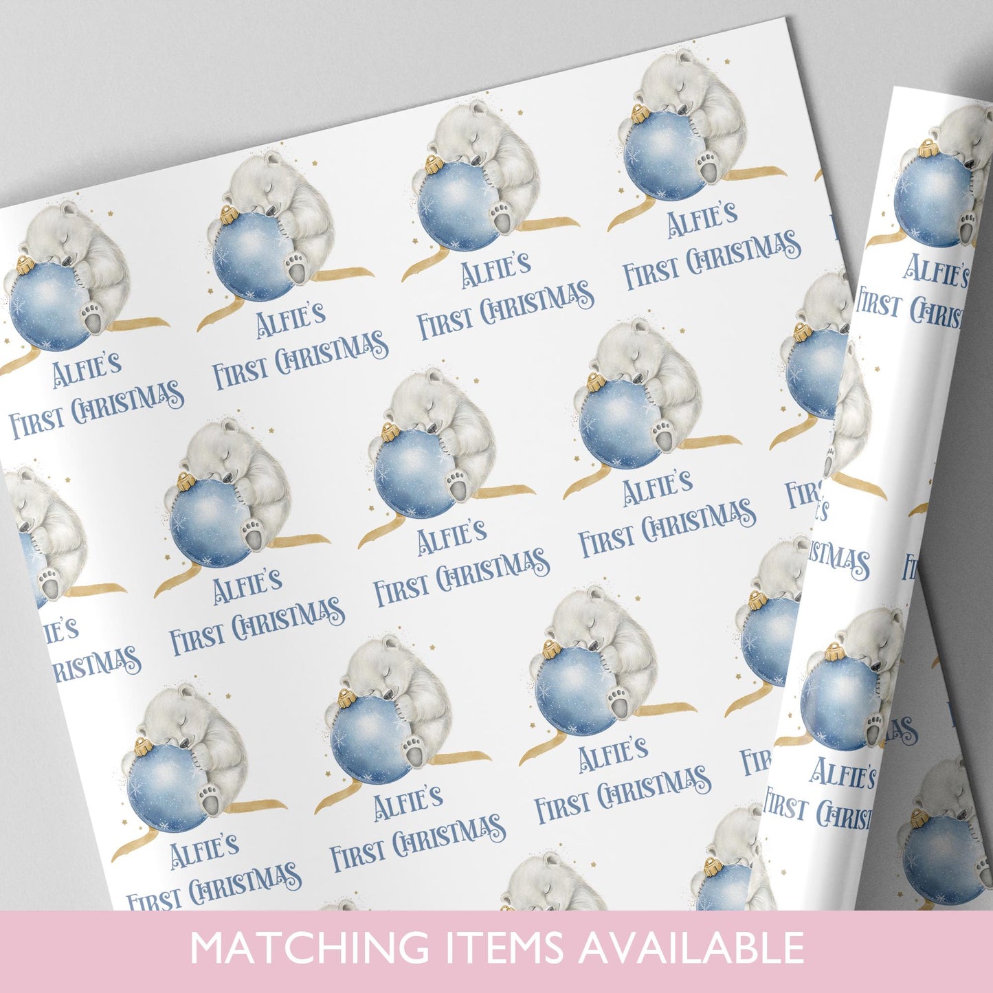 Personalised Christmas Polar Bear Wrapping Paper l Gift Wrap l Kids Christmas l Custom Gift Paper l First Christmas l Baby's First Christmas