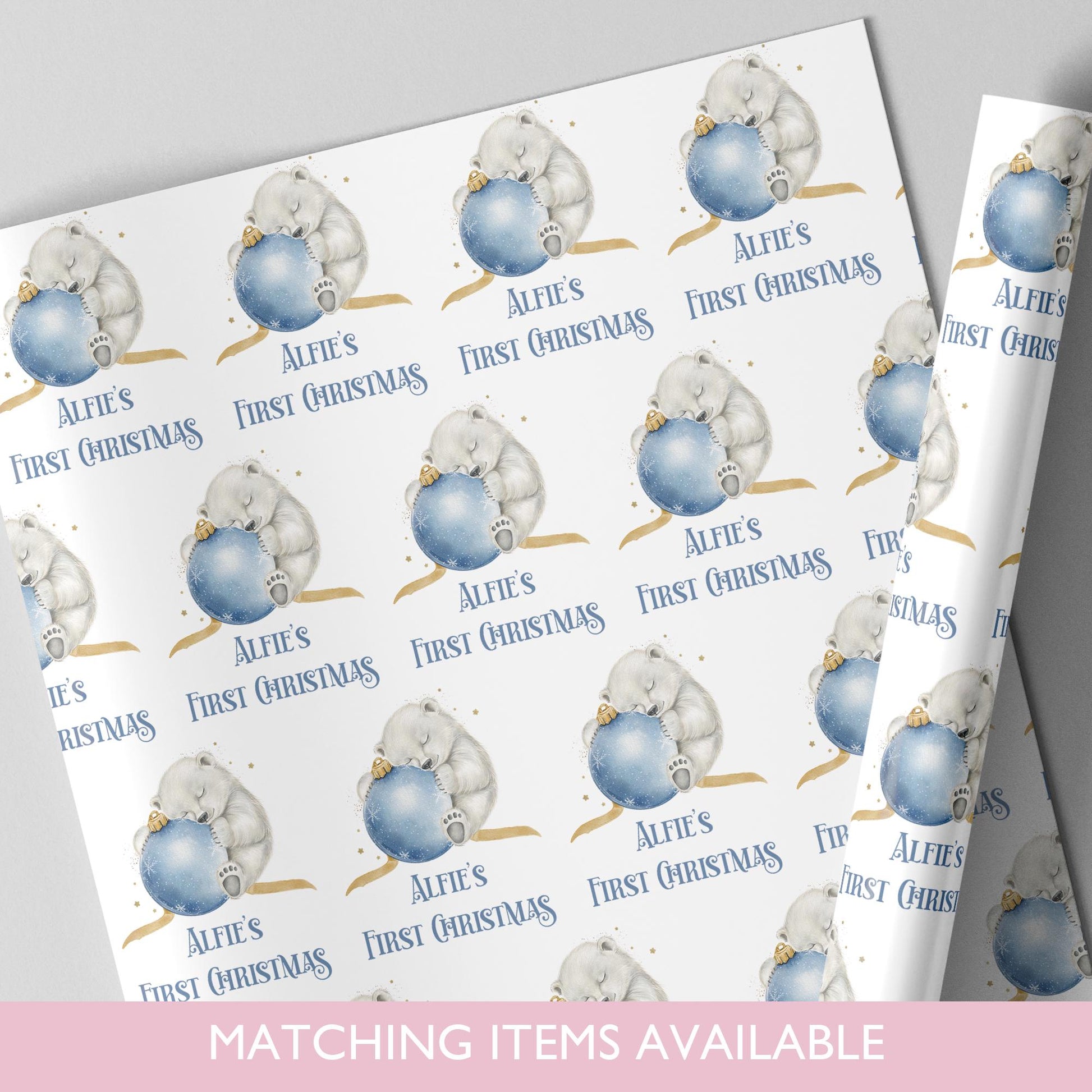 Personalised Christmas Polar Bear Wrapping Paper l Gift Wrap l Kids Christmas l Custom Gift Paper l First Christmas l Baby's First Christmas