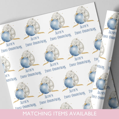 Personalised Christmas Polar Bear Wrapping Paper l Gift Wrap l Kids Christmas l Custom Gift Paper l First Christmas l Baby's First Christmas