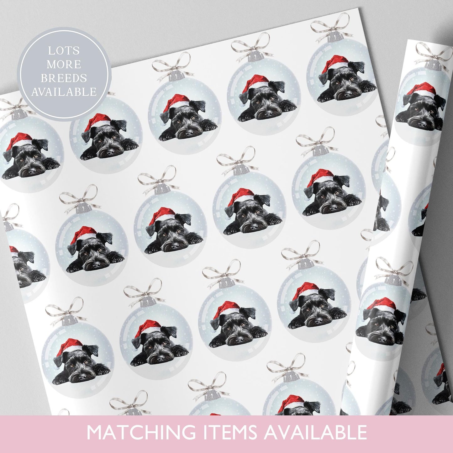 Miniature Schnauzer Christmas Wrapping Paper l Gift Wrap l Dog Xmas Paper l Christmas Bauble l Dog Lover l Dog Mama l White Schnauzer