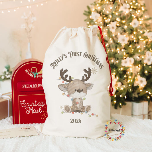 Personalised Reindeer Christmas Sack l Personalised Christmas Sack l Xmas Sack l Christmas Eve l Xmas Tree l Baby Christmas