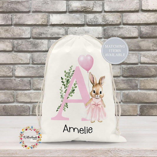 Personalised Bunny Rabbit Drawstring Bag l Gym Bag l PE Bag l Back To School l Nursery Bag l Pre School