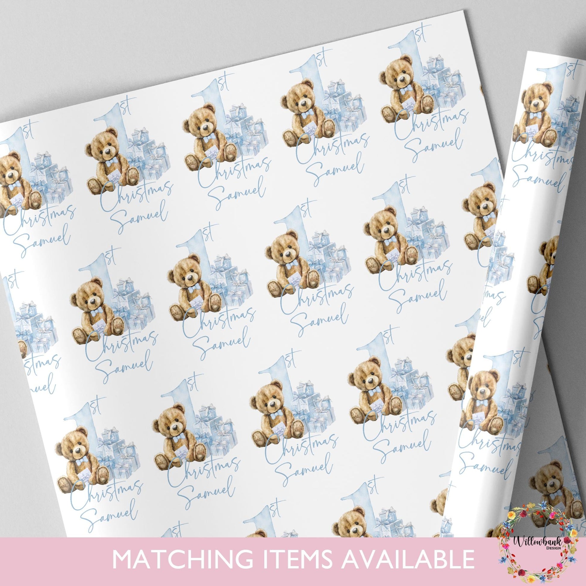Personalised First Christmas Wrapping Paper l Teddy Bear Gift Wrap l Kids Christmas l Custom Gift Paper l Baby Xmas