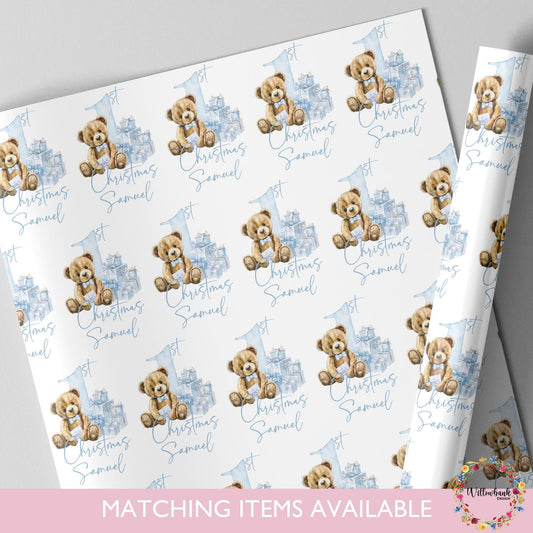 Personalised First Christmas Wrapping Paper l Teddy Bear Gift Wrap l Kids Christmas l Custom Gift Paper l Baby Xmas