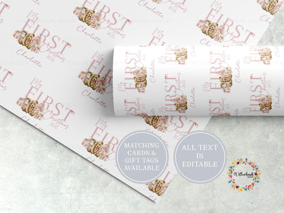Personalised Christmas Teddy Bear Wrapping Paper l Gift Wrap l Kids Christmas l Custom Gift Paper l First Christmas
