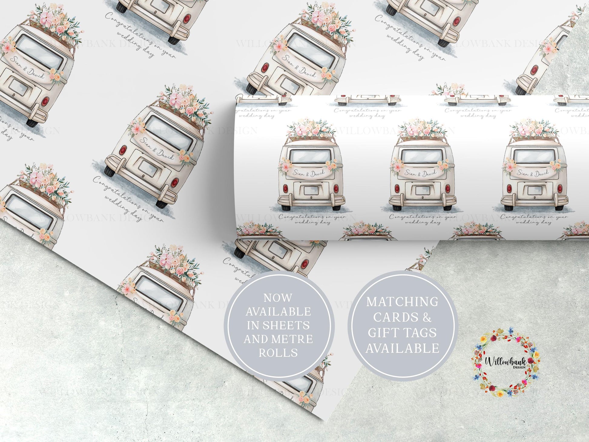 Personalised Wedding Gift Wrapping Paper l Camper Van Custom Gift Wrap l Luxury Wrapping Paper l Vintage Wedding Car