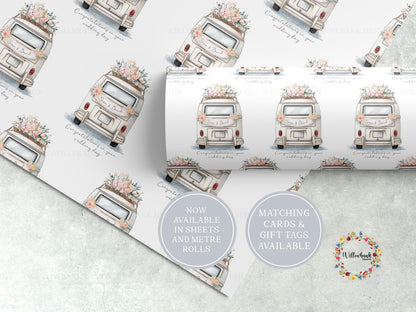 Personalised Wedding Gift Wrapping Paper l Camper Van Custom Gift Wrap l Luxury Wrapping Paper l Vintage Wedding Car