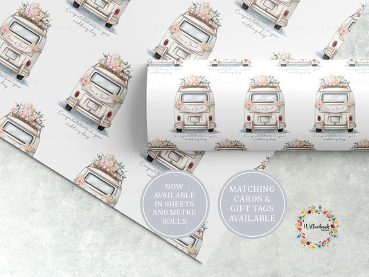 Personalised Wedding Gift Wrapping Paper l Camper Van Custom Gift Wrap l Luxury Wrapping Paper l Vintage Wedding Car