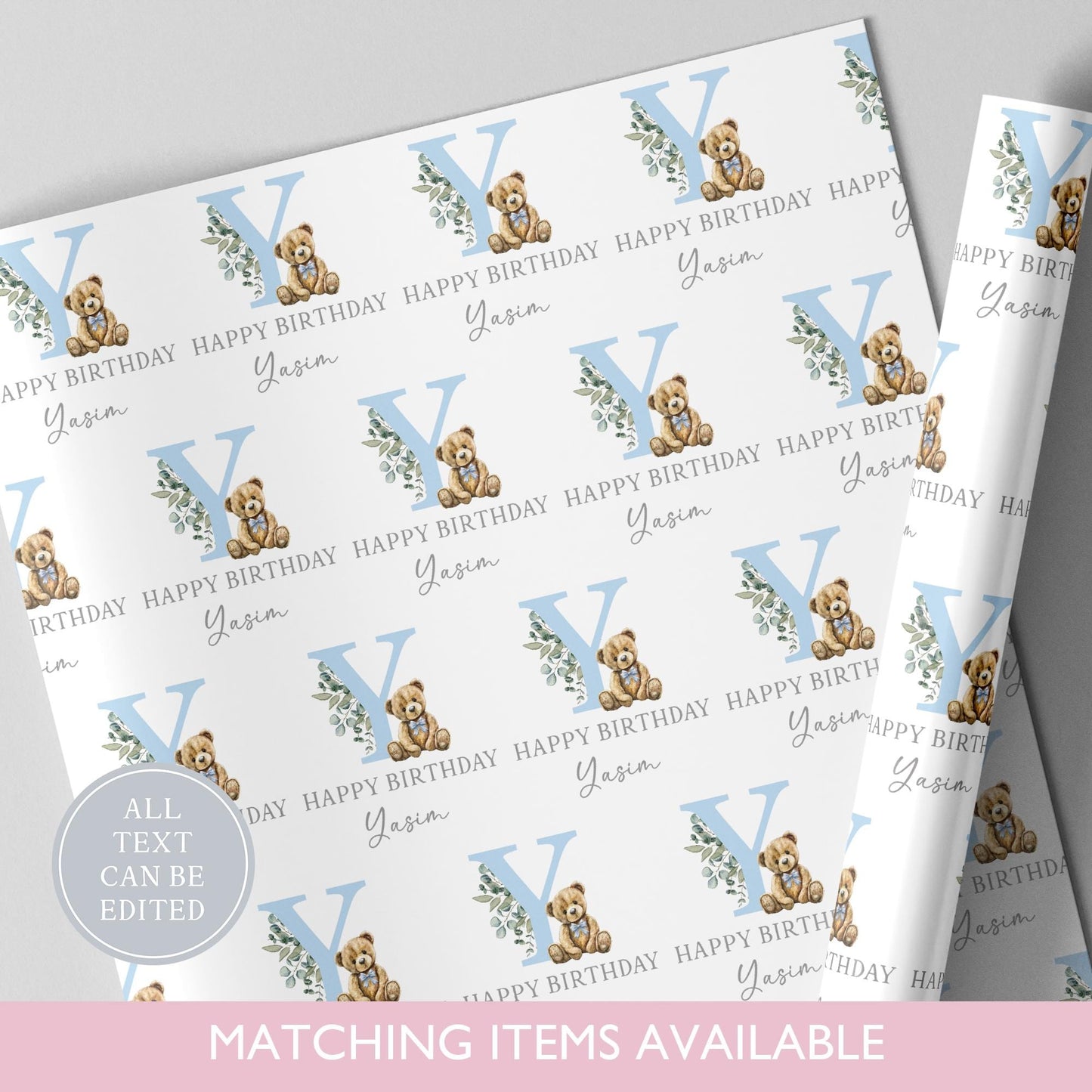 Personalised Teddy Bear Wrapping Paper l Custom Gift Wrap l Luxury Wrapping Paper l Birthday Wrapping Paper l New Baby Gift