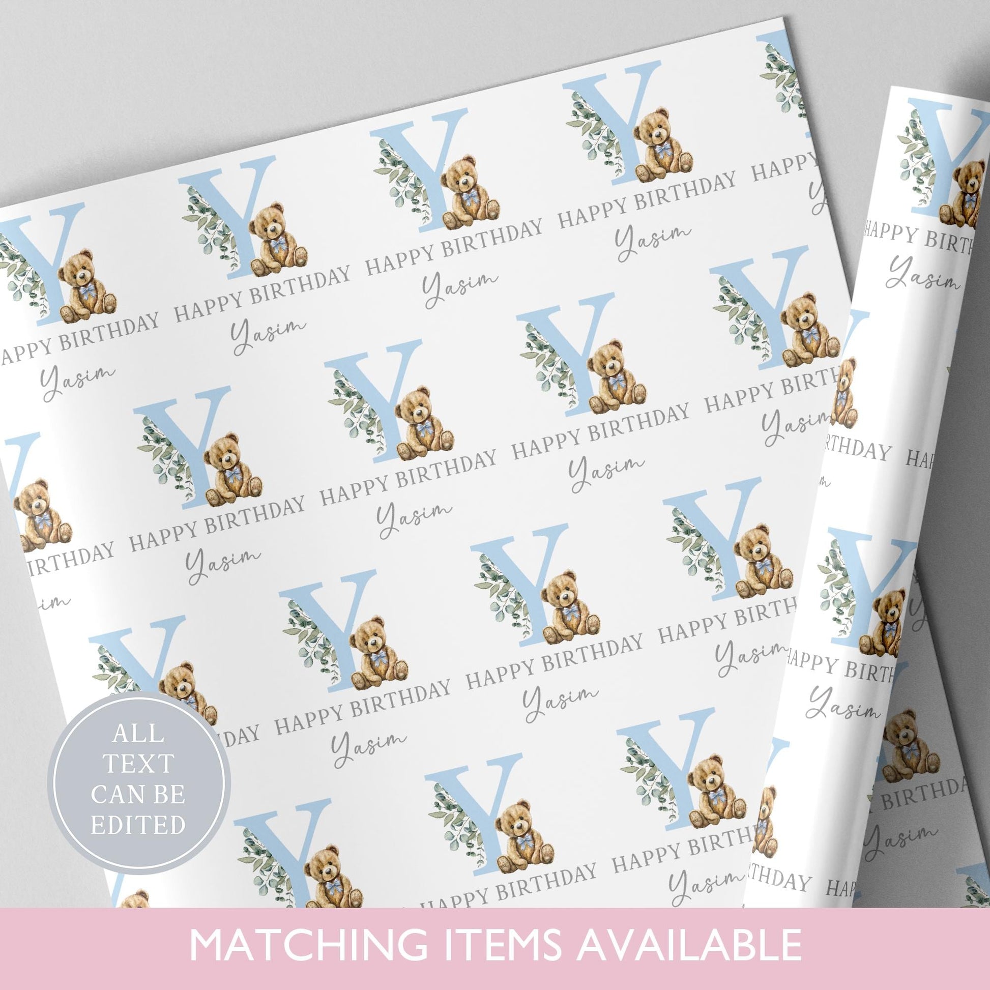 Personalised Teddy Bear Wrapping Paper l Custom Gift Wrap l Luxury Wrapping Paper l Birthday Wrapping Paper l New Baby Gift