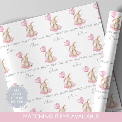 Personalised Bunny Rabbit Birthday Wrapping Paper l Custom Gift Wrap l First Birthday l Birthday Gift l Children's Birthday l Luxury