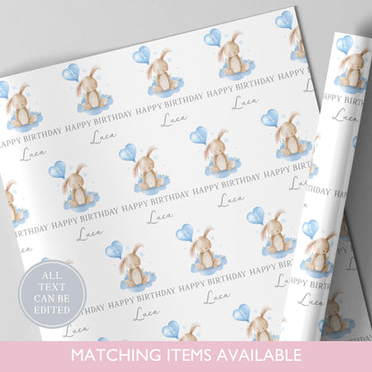 Personalised Bunny Rabbit Birthday Wrapping Paper l Custom Gift Wrap l First Birthday l Birthday Gift l Children's Birthday l Luxury