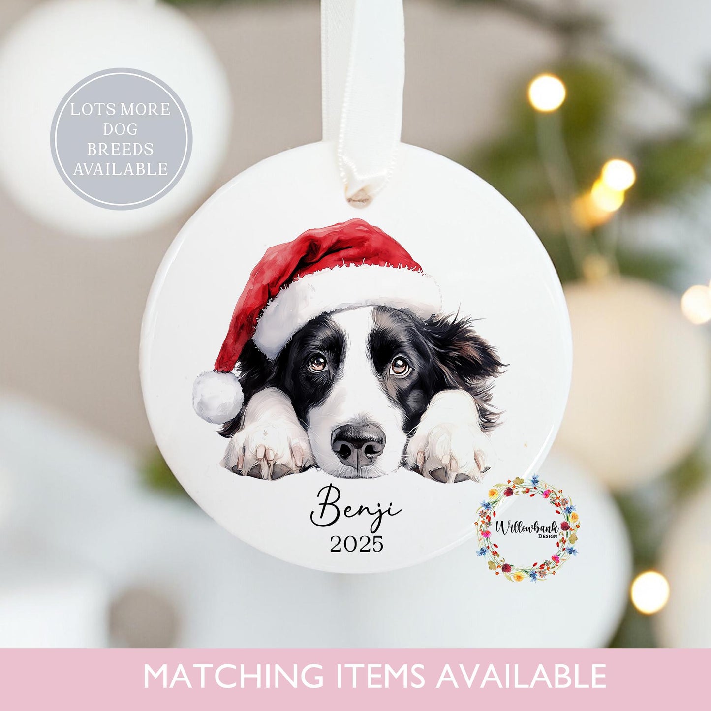 Personalised Border Collie Dog Christmas Tree Decoration l Dog Lover l Santa Dogs l Hanging Decoration l Hanging Ornament