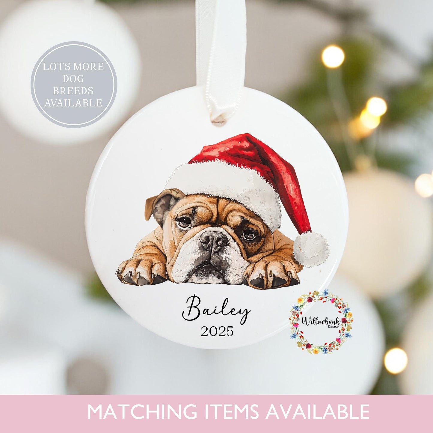 Personalised Bulldog Dog Christmas Tree Decoration l Dog Lover l Santa Dogs l Hanging Decoration l Hanging Ornament