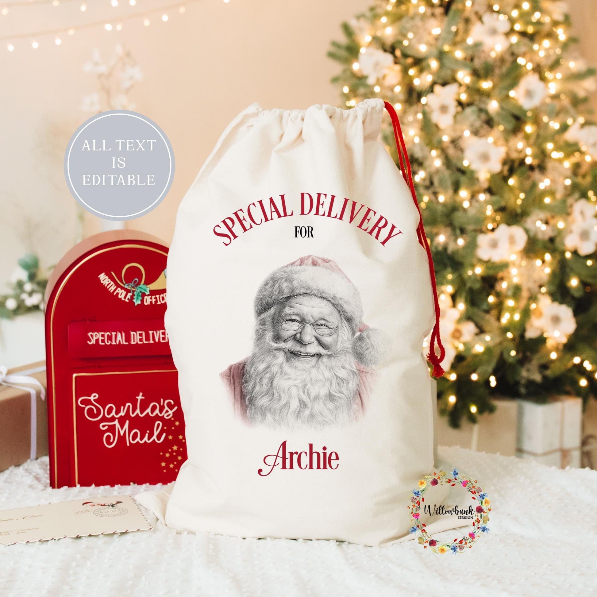 Personalised Vintage Santa Claus Christmas Sack l Xmas Sack l Christmas Eve l Father Christmas l Children's Xmas