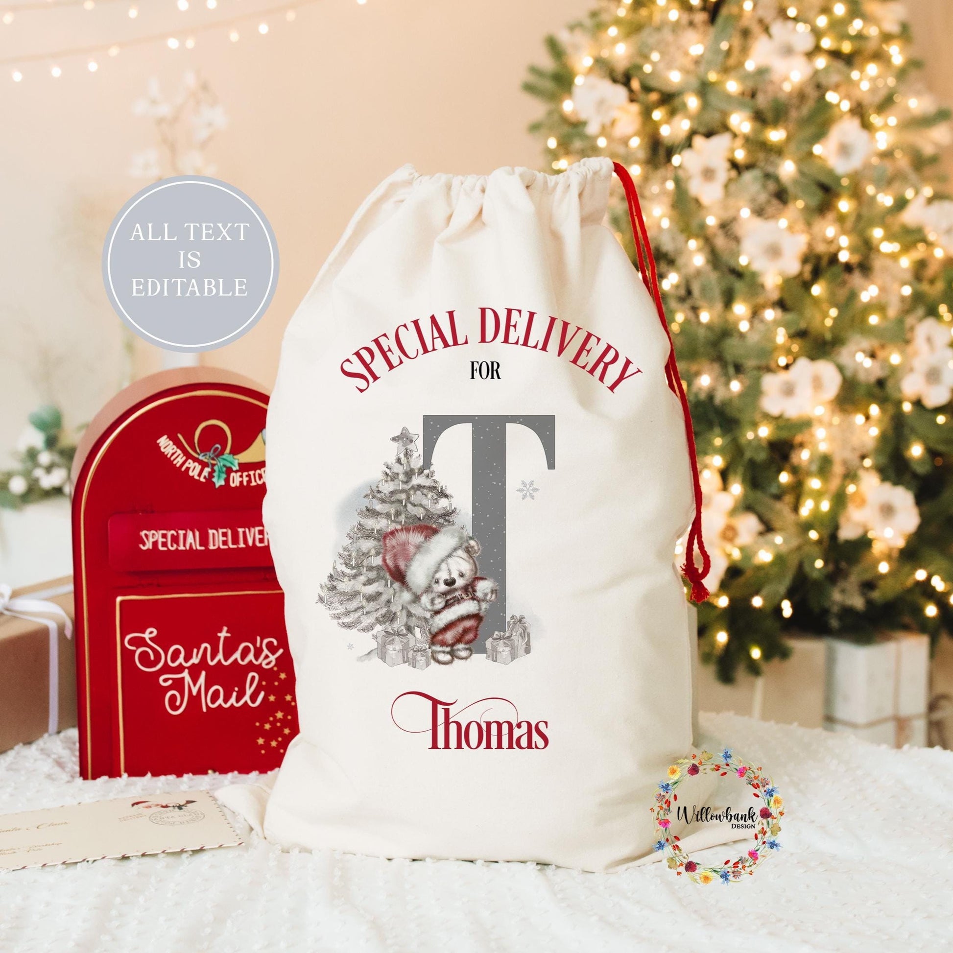 Personalised Santa Claus Teddy Bear Christmas Sack l Xmas Sack l Christmas Eve l Father Christmas l First Christmas