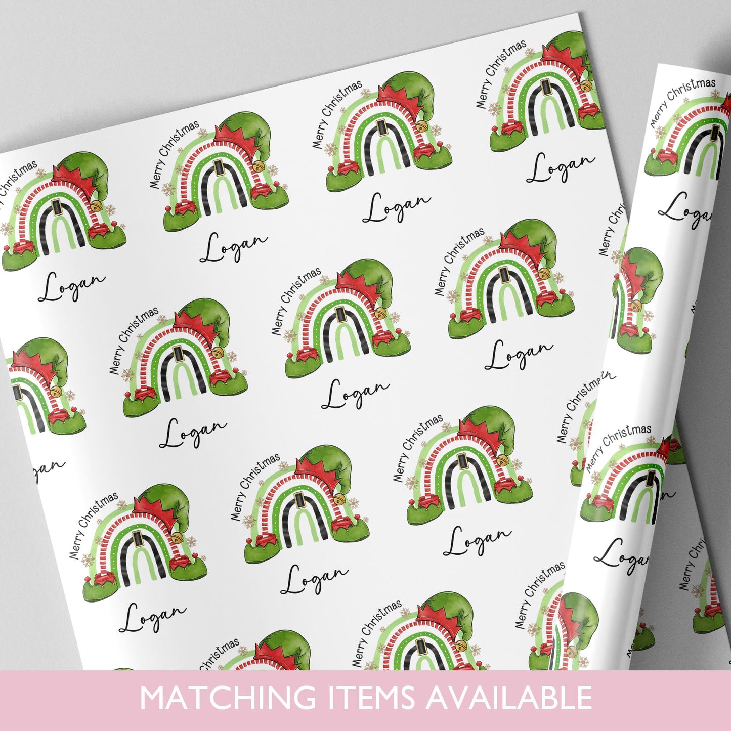 Personalised Elf Rainbow Wrapping Paper l Gift Wrap l Kids Christmas l Custom Gift Paper l First Christmas l Baby Xmas