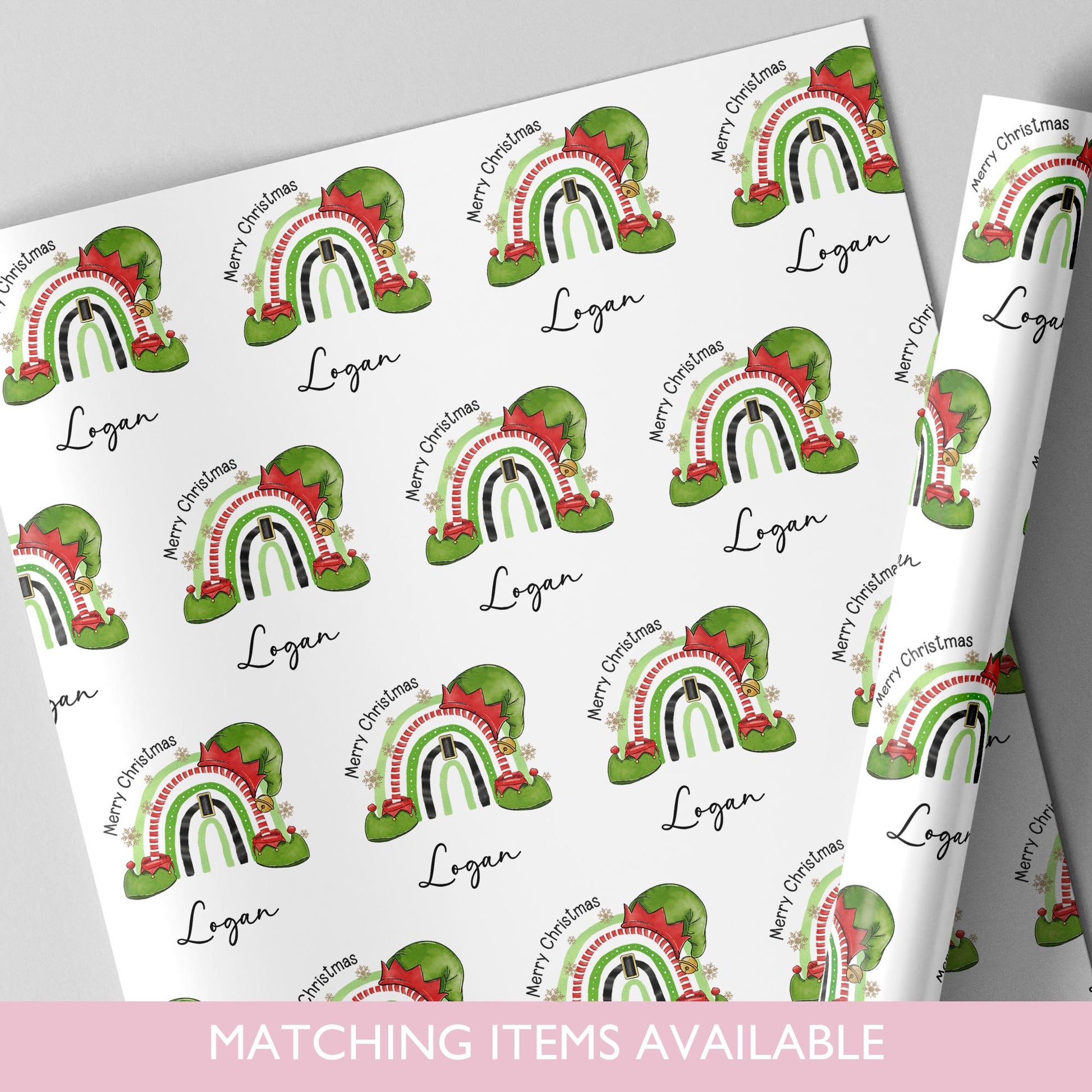 Personalised Elf Rainbow Wrapping Paper l Gift Wrap l Kids Christmas l Custom Gift Paper l First Christmas l Baby Xmas