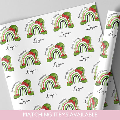 Personalised Elf Rainbow Wrapping Paper l Gift Wrap l Kids Christmas l Custom Gift Paper l First Christmas l Baby Xmas