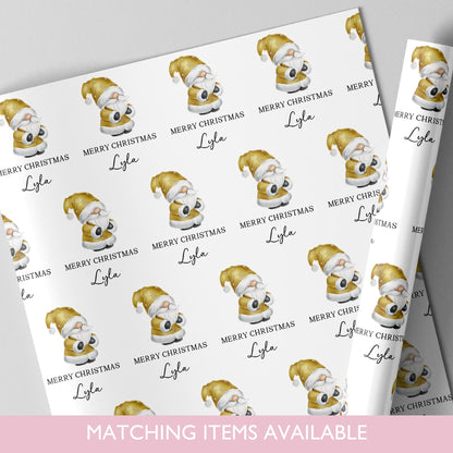 Personalised Christmas Gonk Wrapping Paper l Gift Wrap l Kids Christmas l Custom Gift Paper l First Christmas l Gold Xmas Gnome