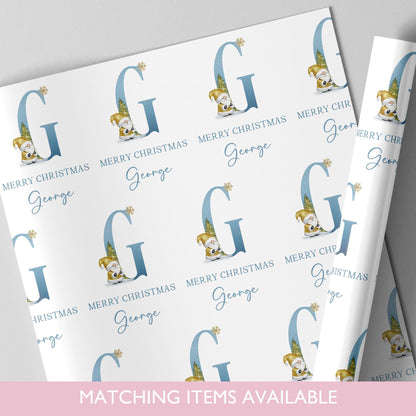 Personalised Christmas Gonk Wrapping Paper l Gift Wrap l Kids Christmas l Custom Gift Paper l First Christmas l Gold Xmas Gnome