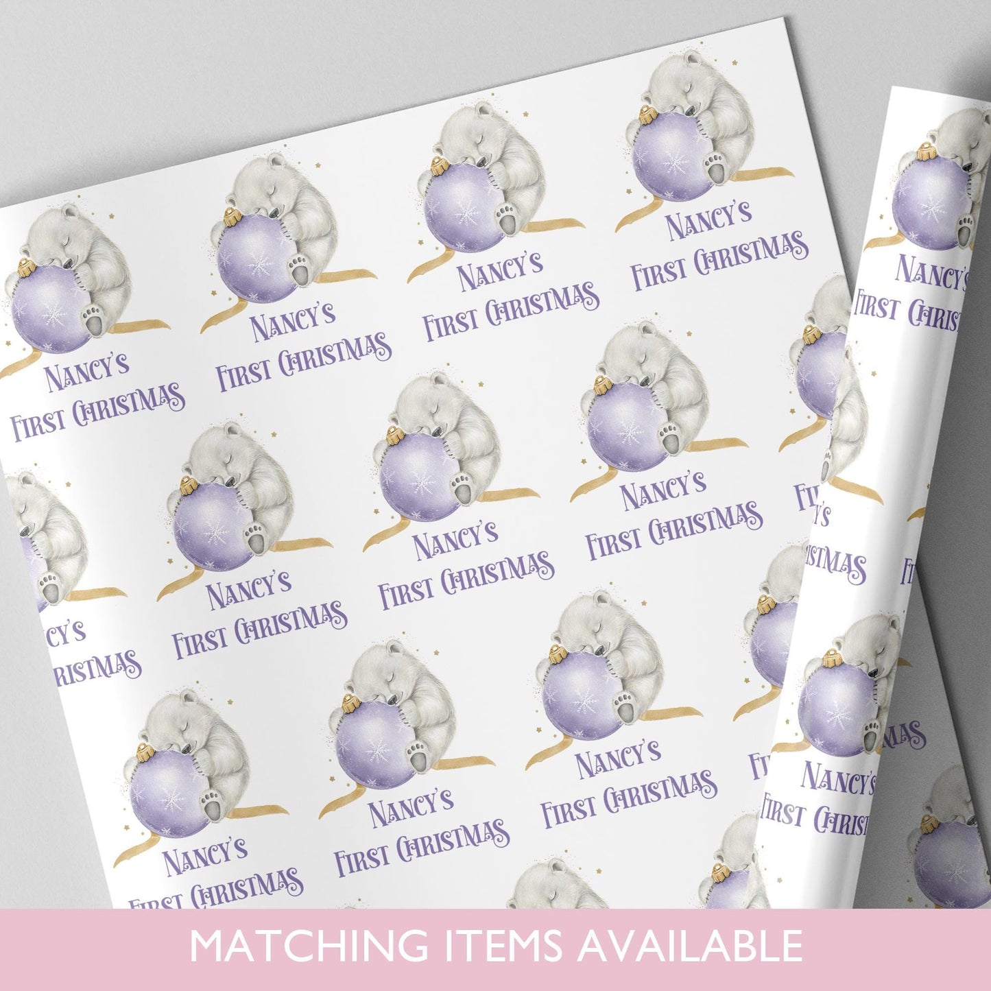 Personalised Christmas Polar Bear Wrapping Paper l Gift Wrap l Kids Christmas l Custom Gift Paper l First Christmas l Baby's First Christmas