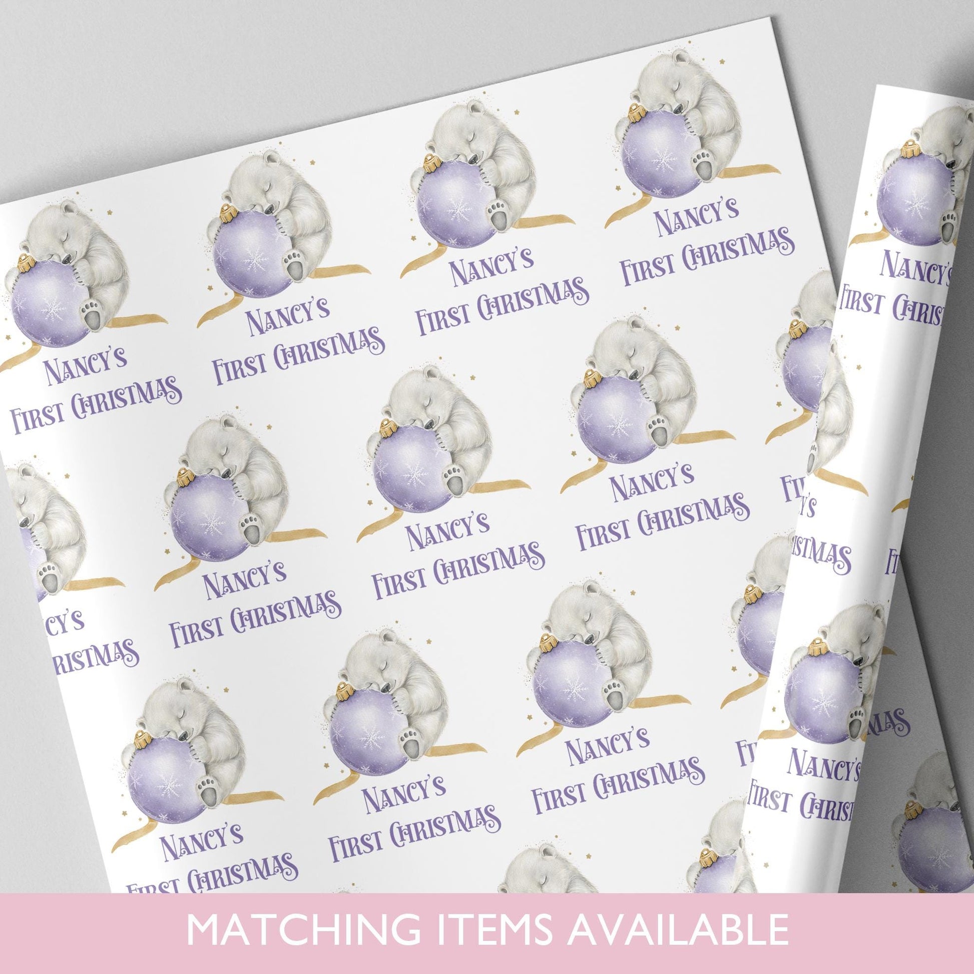 Personalised Christmas Polar Bear Wrapping Paper l Gift Wrap l Kids Christmas l Custom Gift Paper l First Christmas l Baby's First Christmas